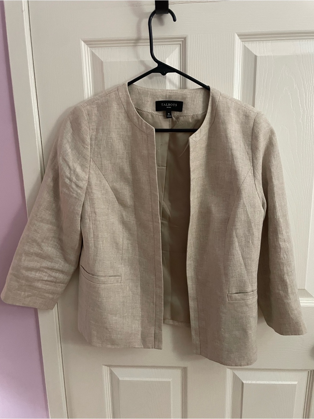 Talbots Light Beige Open-Front 100% Linen-Blend Blazer